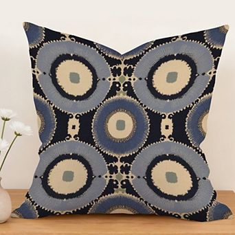 Outdoor Decorative Throw Pillow Cover, 18", 1 Pack, Large Indigo Polkadot Ikat in Navy Blue