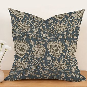 Decorative Throw Pillow, 18" Pillow Cover Singular, Vintage Floral Print Dusty Blue