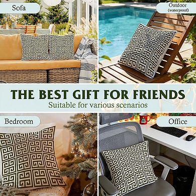 Outdoor Decorative Throw Pillow Cover, 18", 1 Pack, Black And White Greek Key