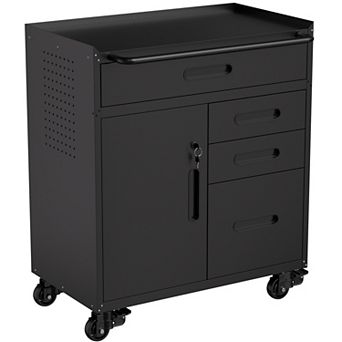 VIYET 34" Mobile Tool Storage Cabinet - 4-Drawer Garage Organizer with Lockable Door, Black