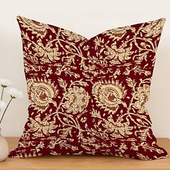 Outdoor Decorative Throw Pillow Cover, 18", 1 Pack, Vintage Floral Print Red