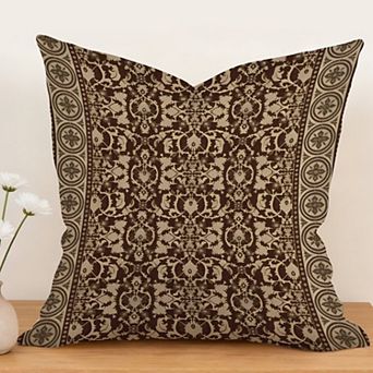 Outdoor Decorative Throw Pillow, 18" Pillow Cover Singular, Vintage Floral Block Print