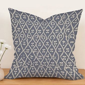 Outdoor Decorative Throw Pillow, 18" Pillow Cover Singular, Thibaut Ikat Stripes in Indigo