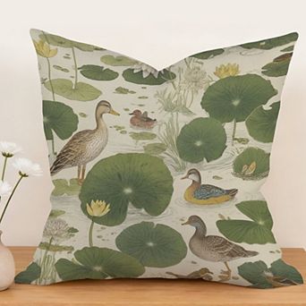 Nympheus Lotus And Flowers Decorative Throw Pillow, 18" Pillow Cover Singular