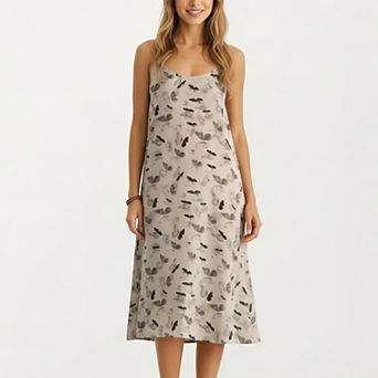 Modal Pajama Dress Sleeveless Spaghetti Strap Midi Sleepwear Nightgown with Printed Pattern