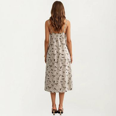 Modal Pajama Dress Sleeveless Spaghetti Strap Midi Sleepwear Nightgown with Printed Pattern