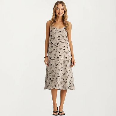 Modal Pajama Dress Sleeveless Spaghetti Strap Midi Sleepwear Nightgown with Printed Pattern