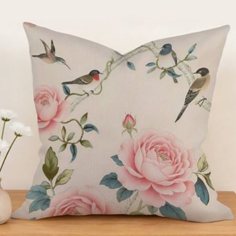 Bird And Peony Decorative Throw Pillow, 18" Pillow Cover Singular