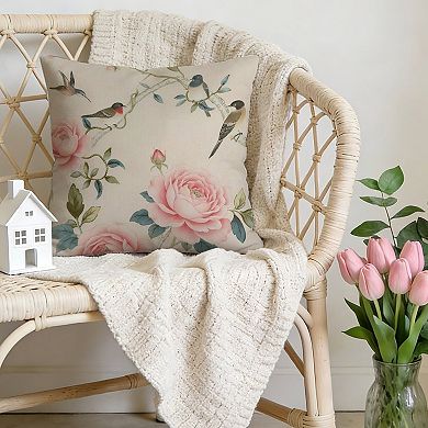 Bird And Peony Decorative Throw Pillow, 18" Pillow Cover Singular