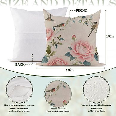 Bird And Peony Decorative Throw Pillow, 18" Pillow Cover Singular