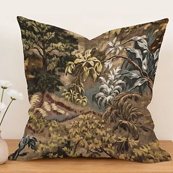 Decorative Throw Pillow, 18" Pillow Cover Singular, Chinoiserie Vintage Village Toile