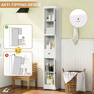 VIYET 71" Tall Narrow Storage Cabinet - 5-Tier Slim Metal Bathroom & Kitchen Pantry Organizer