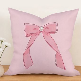 Outdoor Decorative Throw Pillow, 18" Pillow Cover Singular, Pink Cute Bow