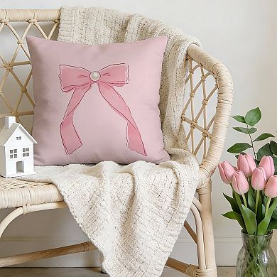 Outdoor Decorative Throw Pillow, 18" Pillow Cover Singular, Pink Cute Bow