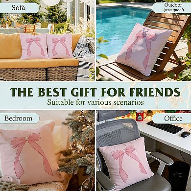 Outdoor Decorative Throw Pillow, 18" Pillow Cover Singular, Pink Cute Bow