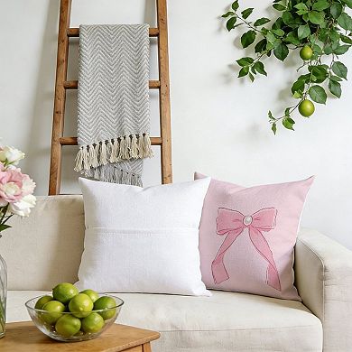 Outdoor Decorative Throw Pillow, 18" Pillow Cover Singular, Pink Cute Bow