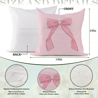 Outdoor Decorative Throw Pillow, 18" Pillow Cover Singular, Pink Cute Bow
