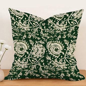 Outdoor Decorative Throw Pillow Cover, 18", 1 Pack, Vintage Floral Print Green
