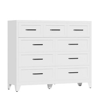 VIYET 9-Drawer Metal Tall Dresser - Large White Storage Chest of Drawers for Bedroom & Living Room