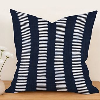 Decorative Throw Pillow, 18" Pillow Cover Singular, Dark Blue And White