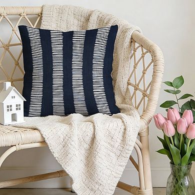 Decorative Throw Pillow, 18" Pillow Cover Singular, Dark Blue And White