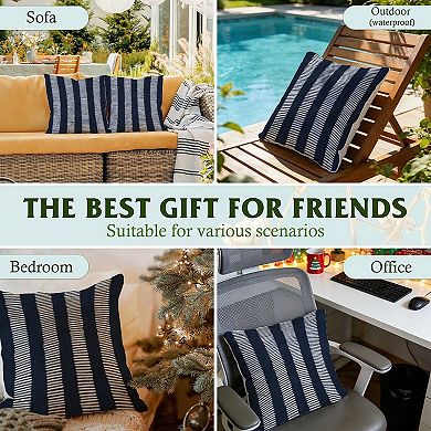 Decorative Throw Pillow, 18" Pillow Cover Singular, Dark Blue And White