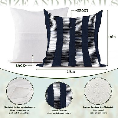 Decorative Throw Pillow, 18" Pillow Cover Singular, Dark Blue And White
