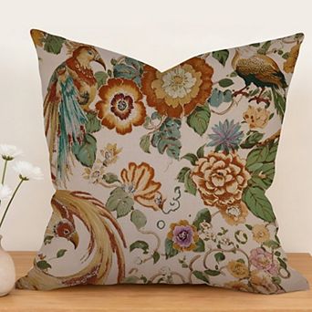 Outdoor Decorative Throw Pillow, 18" Pillow Cover Singular, Garden Orange & Green Thibaut Floral
