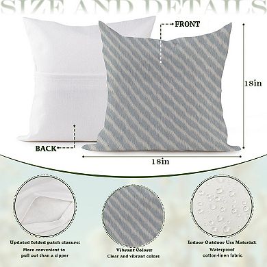 Outdoor Decorative Throw Pillow, 18" Pillow Cover Singular, Chinoiserie Coastal Blue Stripes