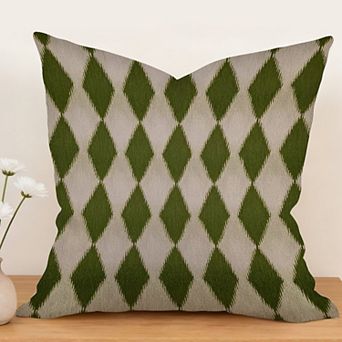 Outdoor Decorative Throw Pillow, 18" Pillow Cover Singular, Geometric Ikat in Forest Green