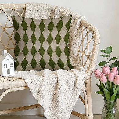 Outdoor Decorative Throw Pillow, 18" Pillow Cover Singular, Geometric Ikat in Forest Green