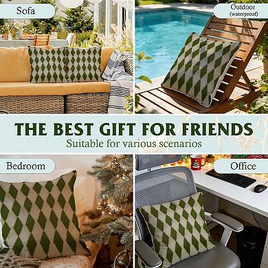 Outdoor Decorative Throw Pillow, 18" Pillow Cover Singular, Geometric Ikat in Forest Green