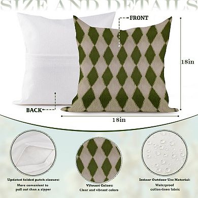 Outdoor Decorative Throw Pillow, 18" Pillow Cover Singular, Geometric Ikat in Forest Green