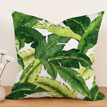 Outdoor Decorative Throw Pillow Cover, 18", 1 Pack, Green Tropical Palm Leaves