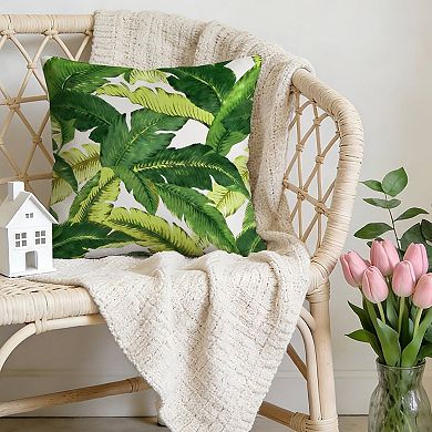 Outdoor Decorative Throw Pillow Cover, 18", 1 Pack, Green Tropical Palm Leaves