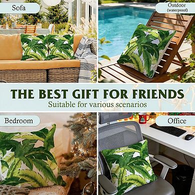 Outdoor Decorative Throw Pillow Cover, 18", 1 Pack, Green Tropical Palm Leaves