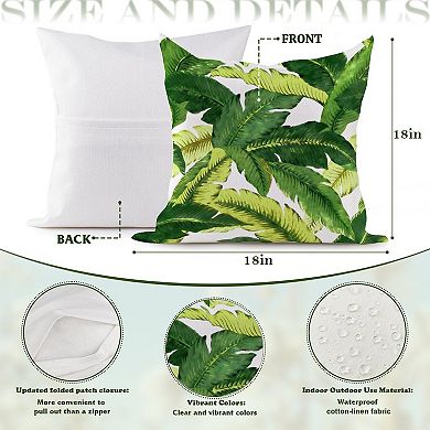 Outdoor Decorative Throw Pillow Cover, 18", 1 Pack, Green Tropical Palm Leaves