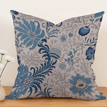 Decorative Throw Pillow, 18" Pillow Cover Singular, Floral Jacobean Thibaut Blue