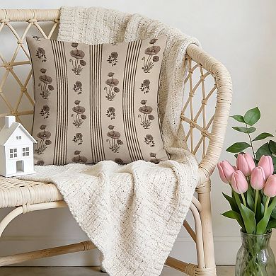 Neutral Floral Striped Decorative Throw Pillow, 18" Pillow Cover Singular