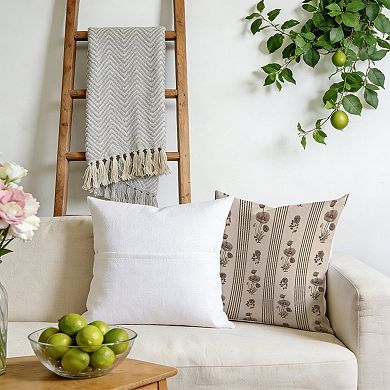 Neutral Floral Striped Decorative Throw Pillow, 18" Pillow Cover Singular
