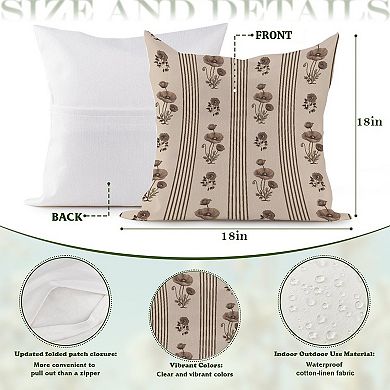 Neutral Floral Striped Decorative Throw Pillow, 18" Pillow Cover Singular