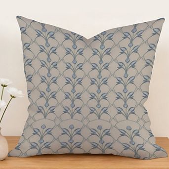 Outdoor Decorative Throw Pillow, 18" Pillow Cover Singular, Chinoiserie Coastal Blue Floral
