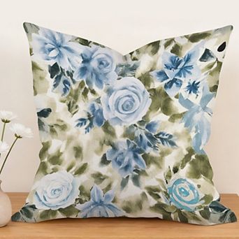 Chinoiserie Floral Blue Decorative Throw Pillow, 18" Pillow Cover Singular