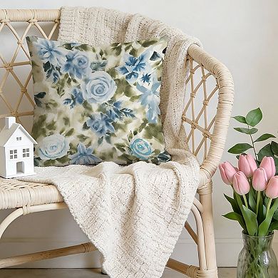 Chinoiserie Floral Blue Decorative Throw Pillow, 18" Pillow Cover Singular