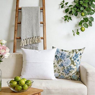 Chinoiserie Floral Blue Decorative Throw Pillow, 18" Pillow Cover Singular