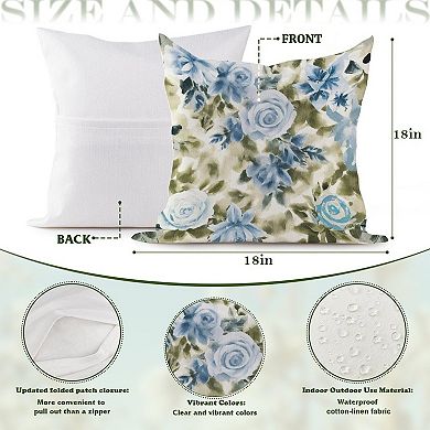 Chinoiserie Floral Blue Decorative Throw Pillow, 18" Pillow Cover Singular