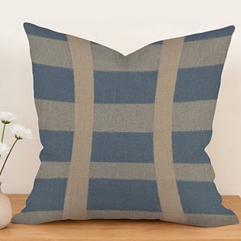 Outdoor Decorative Throw Pillow, 18" Pillow Cover Singular, Geometric Asian Check in Blue
