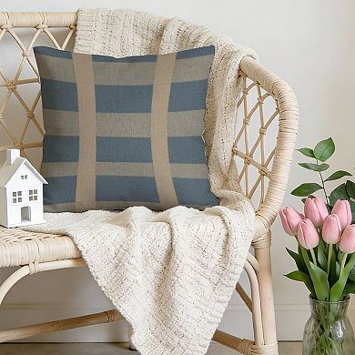 Outdoor Decorative Throw Pillow, 18" Pillow Cover Singular, Geometric Asian Check in Blue