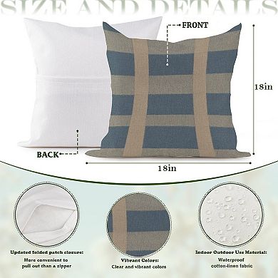 Outdoor Decorative Throw Pillow, 18" Pillow Cover Singular, Geometric Asian Check in Blue