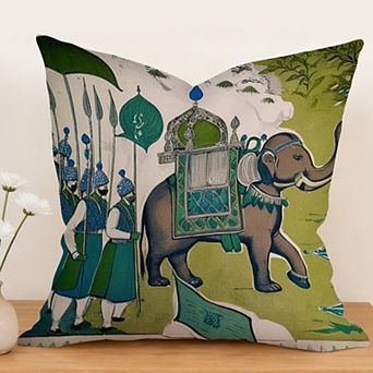 Thibaut French Elephant Teal Decorative Throw Pillow, 18" Pillow Cover Singular